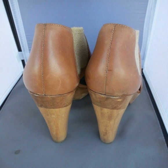 Theory Tan Leather Platform Chunky Heels Booties OPEN TOE shoes 9 - Picture 3 of 6